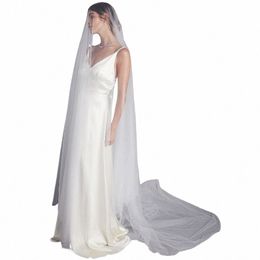 women Ivory Simple Chapel Veil Cut Edge One Layer Wedding Bridal Tulle Veil Elegant Sheer Photographic Headpiece Accory Bride x0ka#
