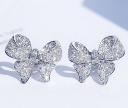 Sterling Silver Bowknot Designer Stud Earrings Shining Crystal Diamond Luxury CZ Diamond Stone Cute Earring Ear Rings Jewelr4661494