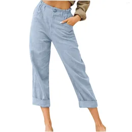 Women's Pants Womens Trousers Back Elastic Cotton Waist Linen Drawstring Casual Soft Sweatpants Cargo