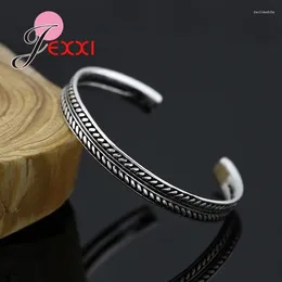 Link Bracelets Good Quality Men Women Punk Style 925 Sterling Silver Wide Bangles Opening For Christmas Gifts
