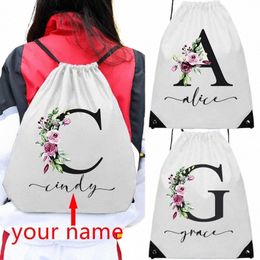 custom Name Drawstring Backpack Simple Letter Print Outdoor Travel Shoes Organizer Storage Bags Thicken Portable Sports Bag 00Yu#