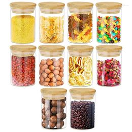 Storage Bottles -Glass Jars With Bamboo Lids Spice Glass Containers Airtight For Kitchen Spices Coffee Tea