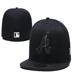 2020 Men039s Braves Full Black Color Size Fitted Flat Hats A Letter Embroidered Size Caps Hip Hop Design Baseball Full Closed C5777754