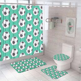 Shower Curtains 4Pcs Football Ball Sport Curtain Set For Bathroom Soccer Boy Cloth Screen Bath Mat Toilet Lid Cover Carpet Rug Home Decor