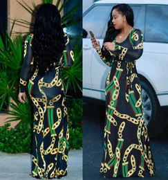 2017 Autumn Womens Maxi Dress Traditional African Print Long Dress Dashiki Elastic Elegant Ladies Bodycon Vintage Chain Print Plus3661551