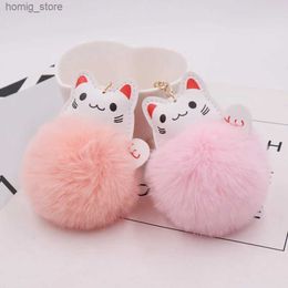 Plush Keychains 2020 Wholesale Cute Lucky Cat Fur Ball Keychain Zodiac Year Red Bag Pendant Plush Car Accessories Y240415