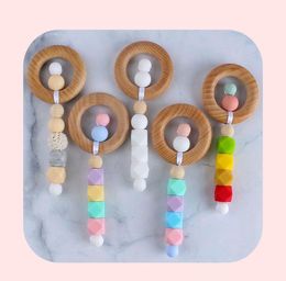 2021 new DIY silicone baby Teethers Wooden Teething training Kids Teether Teething Ring Handmade Natural Infant Wood Ring Teethers6782530