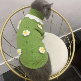 Cute Pet Vest Collar Lace Flower Knitted Sweater Teddy Cat Dog Autumn and Winter Clothes