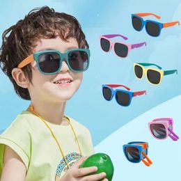 Colorful Folding Sunglasses Outdoor Kids Sunglasses Boys Girls Brand Design Square Glasses Children Eyewear Protection Uv400 240416