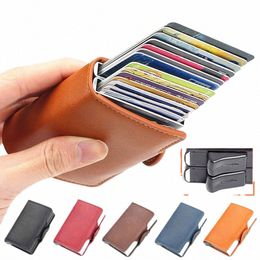 12 Card Slot Magic Anti RFID Double Aluminium Box Automatically Leather Wallet Card Holder Large Capacity ID Credit Bank Case 51Q3#