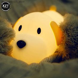 Lamps Shades Silicone dog LED night light touch sensor USB charging bedside table dog light 2-color dimmable timer childrens toy gift Q240416
