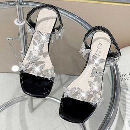 Sandals Sparkly Bow Womens Mid-heel Transparent Rhinestone High Heels Open Toe Sandalias Shoes for Women Summer 2023 H240416 RWV1