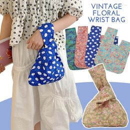 Shopping Bags Cotton Floral Knot Canvas Wrist Wristlet Handbag Sleeve Pouch Portable Purse Tote Gift Bag Small Size