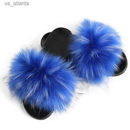 Slippers Summer artificial fur slider fluffy womens sandals for indoor and outdoor shoes slide flap H240416 EKKA