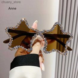 Sunglasses Luxury Diamond Star Shape Sunglasses Women Trends Rhinestone Shiny Sun Glasses Ladies Punk Rimless Style Eyewear gafas de sol Y240416