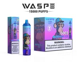 WASPE 15000 PUFFS Disposable Vape Mesh Coil 850mAh Type-C 22ml LCD Display puff 15k vape pen Prefilled Pod 10 Flavours puff 15k E Cigarette vs randm tornado 15k 12k 9k