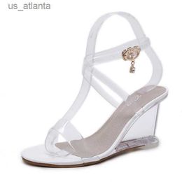 Sandals New Wedges Women Summer Transparent High Heels PVC Slippers Open Toe Sexy Wedding Shoes Platform Clear tyu H240416 3T0A