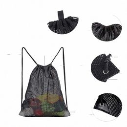 heavy Duty Mesh Drawstring Backpack Bags Multifuncti Ventilated Bag for Soccer ball, Gym Sports Equipment Storage Beach Toys w1Rj#