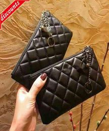 Letter Design 6601 Luxury Brand Plaid Cc Chain Clutch Lambskin Diamond Pattern Pouch Women039s Le Boy Long Wallet Caviar Leathe2308353