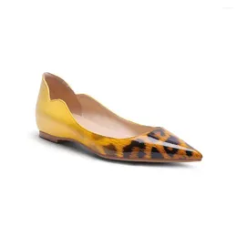 Casual Shoes 2024 Summer Women's Fashion Genuine Leather Single Pointed Toe Gradient Low-heel Catwalk Flats Leopard Shoe