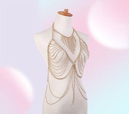 Bohemia Fashion Mesh Body Jewelry for Women Body Waist Harness Bra Chain Bikini GoldSilver Color Sexy Necklace Belly Chain T200507739902