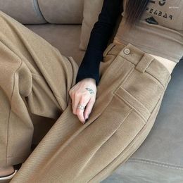Women's Pants Woolen For Women Wide Leg Winter 2024 High Waisted Casual Suit Office Lady Chic Trousers Thick A24