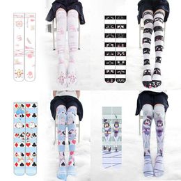 Sexy Socks Fashion 3D Printing Lolita JK Cute Girl Over The Knee Stockings Bandage Alice Stripe Japanese Long Tube Harajuku Thigh Stockings 240416