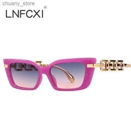 Sunglasses LNFCXI New 2023 Fashion Luxury Designer Brand Cat Eye Sunglasses Women Retro Metal Chain Sun Glasses UV400 Punk Eyewear Shades Y240416