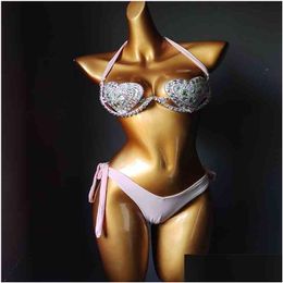 Women'S Swimwear Vacation Y Women Bikini Set Diamond Bling Stones Bathing Suit Beachwear Biquini 210629 Drop Delivery Apparel Clothin Dh14G