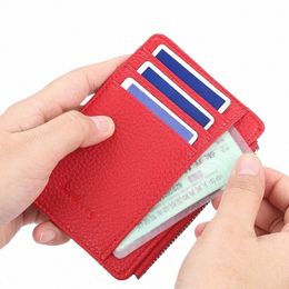 fi Men/Women Mini ID Card Holders Busin Credit Card Holder PU Leather Slim Bank Card Case Organizer Wallet Zipper C8js#