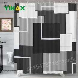 Shower Curtains Nordic Style Geometric Plaid Colour Printing Polyester Curtain Waterproof Bathroom Partition Hanging With Hooks