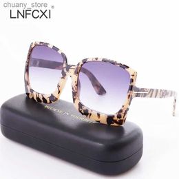 Sunglasses LNFCXI New Female T-shaped Men Sunglasses Women Large Frame Leopard Print Oversized Sun Glasses Women Y240416