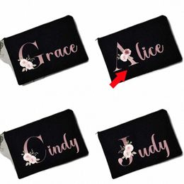 custom name Bridesmaid Makeup Bags Floral Alphabet Print Cosmetic Case Bridal Party Make Up Pouch Lady Tote Purse Wedding Gifts T224#