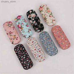 Sunglasses Cases Fashion Flower Cloth Protective Hard Eye Glasses Case Cotton Cloth Fresh Floral Folding Glasses Box Reading Eyewear Accessories Y240416