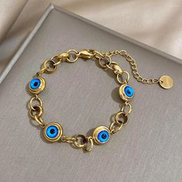 Link Bracelets Greatera Lucky Blue Eye Bead Stainless Steel For Women Gold Plated Metal Chain Charm Bracelet Waterproof Jewellery