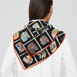 2024 New Brand Square Scarf Women Fashion Twill 100% Silk Scarf Shawl Design Hijab Bandana Foulard Prismatic Horse Head Neckerchief