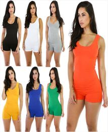 Women Plain Bodycon Jumpsuit fashion Romper Bodysuit Short Pant Sleeveless Vest sporting Suit Skinny sleeveless Playsuits 10 color2105269