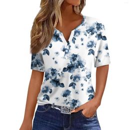 Women's T Shirts Shirtee Print Button Short Sleeve Daily Weekend Fashion Basic V- Neck Regularop Youthful Woman Clothes For Women