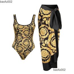 Basic Casual Dresses Female Retro Swimsuit Gold Backless Swimwear Vintage Holiday Beach Dress Designer Bathing Suit Summer Surf Wear W Otx67