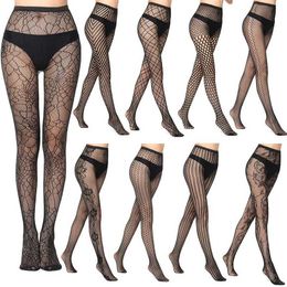 Sexy Socks High Elastic European and American Jacquard Fishnet Socks Sexy Stockings Spider Web Pants Small G White Moon Butterfly Pantyhose 240416