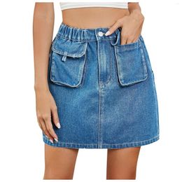 Skirts Women Vintage Retro Denim Skirt Straight High Waisted Washed Frayed Hip Wrapped Elastic Waist Streetwear Mini