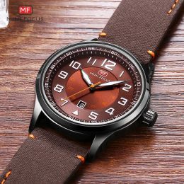 Watches Mini Focus Men's Quartz Watches Large Numbers Army Sports Leather Strap Wristwatch Man Waterproof Relogios Clock 0166g Coffee