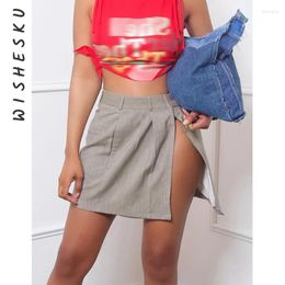 Skirts Women High Waist Slit Plain Mini Skirt Sexy Cut Out Slim Short 2024 Summer Elegant Fairy Grunge Y2K Clothes