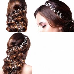 50/100/150cm Fi Handmade Crystal Pearl Wire Vines Hairband Wedding Hair Jewellery for Brides Wedding Hair Accories 16dF#