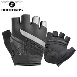 Cycling Gloves ROCKBROS Cycling Gloves Half Finger Shockproof Wear Resistant Breathab MTB Road Bicyc Gloves Men Women Sports Bike Equipment L48