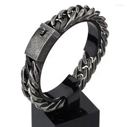 Link Bracelets 101g Heavyweight Cool Design Black 15mm Stainless Steel Solid Double Curb Chain Cuban Bracelet Jewellery 8.5''