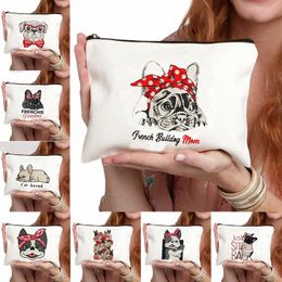 cute French Bulldog Printing Women's Cosmetics Bag Female Makeup Bags Toiletry Pouch Big Child Pencil Case Roomy Storage Bag i00d#