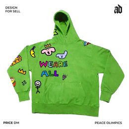 Men's Hoodies American Heavyweight Design Colour Impressionist Hoodie 2024 Spring Hundred Cartoon Couple Hooded Sweatshirt