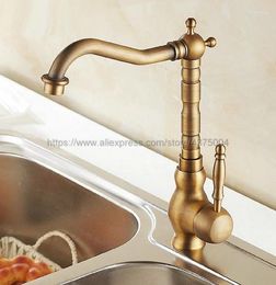 Bathroom Sink Faucets Antique Brass Kitchen Faucet Single Handle Hole Tap 360 Degree Rotation Spout Cold And Water Mixer Nan001