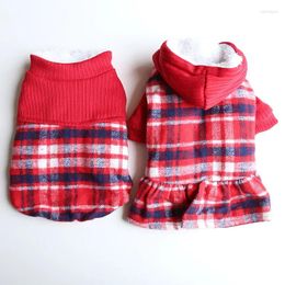 Dog Apparel Christmas Red Plaid Couple Wear 2024 Autumn And Winter Cat Clothing Pet Dresses Clothes